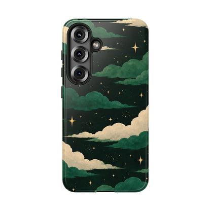 Illustrated Emerald Green Clouds & Stars Phone Case