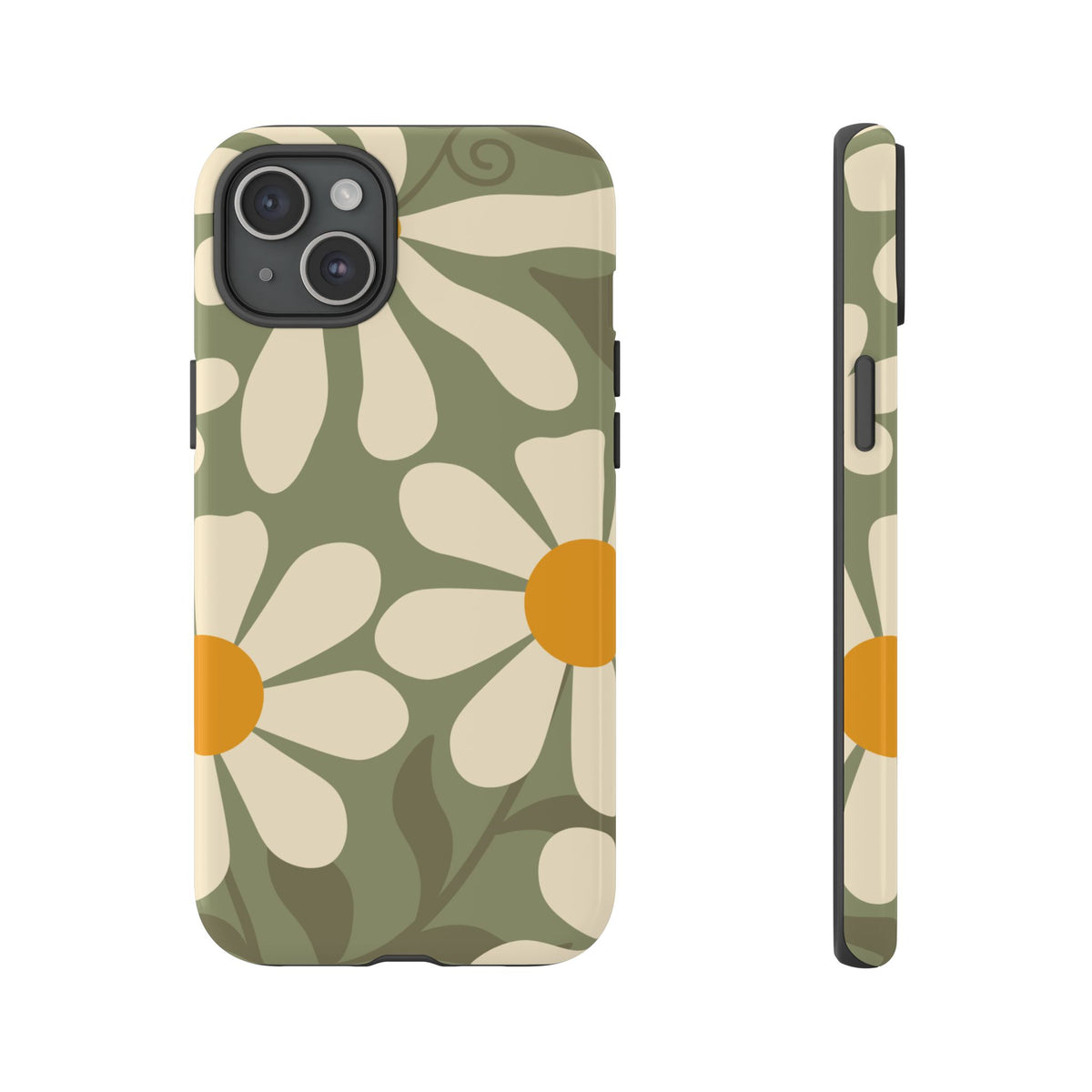 Retro Green Daisy Pattern #2 Phone Case - Green Phone Case - iPhone 15 Plus / Glossy