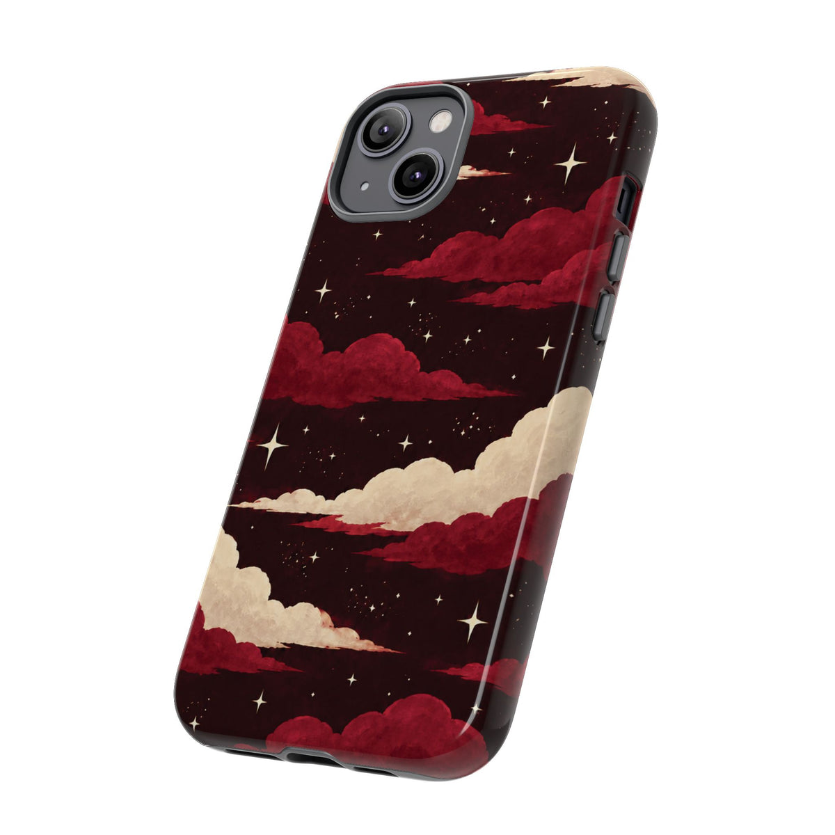 Illustrated Crimson Red Clouds & Stars Phone Case
