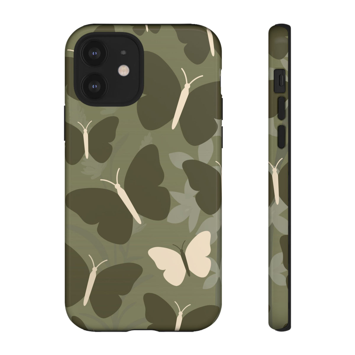 Minimalist Olive Green Butterfly Pattern Phone Case - Green Phone Case - iPhone 12 / Glossy