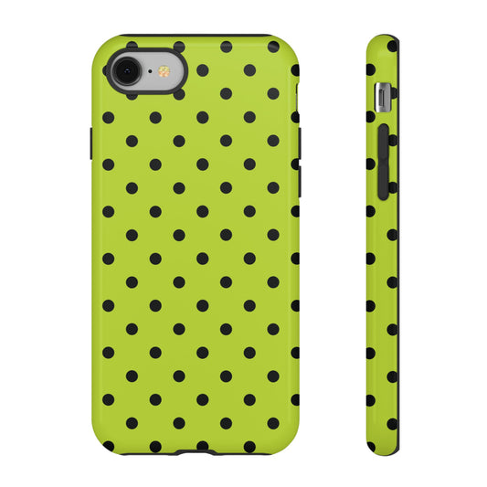 Trendy Neon Lime Green & Black Dot Pattern Phone Case