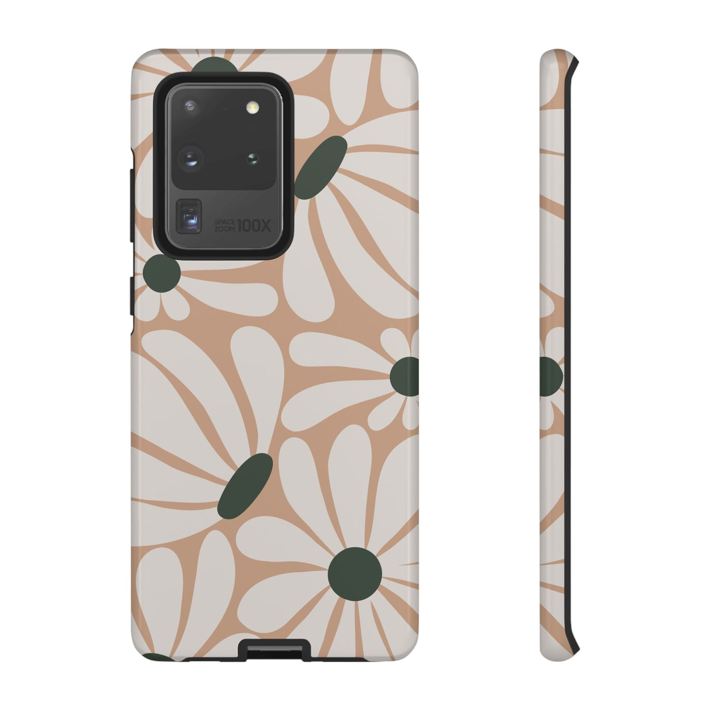 Samsung Galaxy S20 Ultra / Glossy Phone Case - ’Retro Beige & White Daisy Pattern’ Phone Case