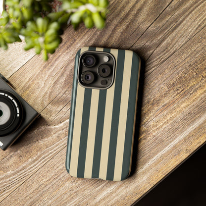 Green & Beige Stripe Pattern Phone Case - Green Phone Case