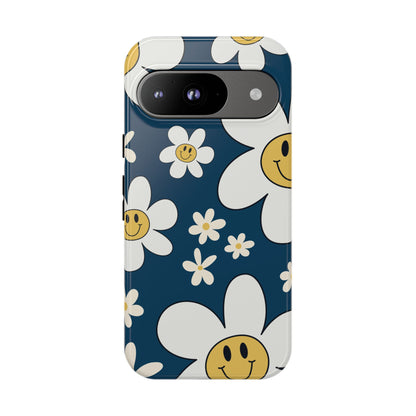 Fun Retro Daisy Pattern with Blue Background Phone Case - Blue Phone Case - Google Pixel 9 / Glossy