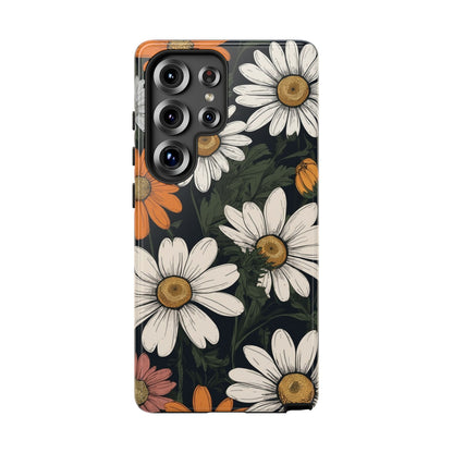 Samsung Galaxy S25 Ultra / Glossy Phone Case - Boho Chic Daisies Floral Pattern ’White Orange & Pink’ Phone Case