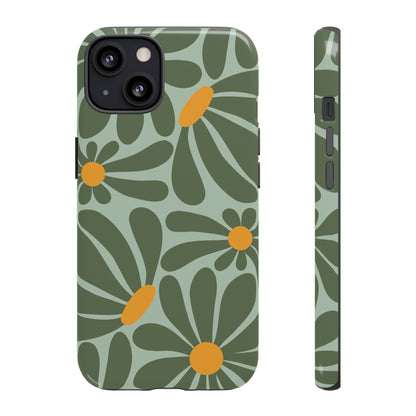 iPhone 13 / Glossy Phone Case - Retro Green Daisy Pattern Phone Case