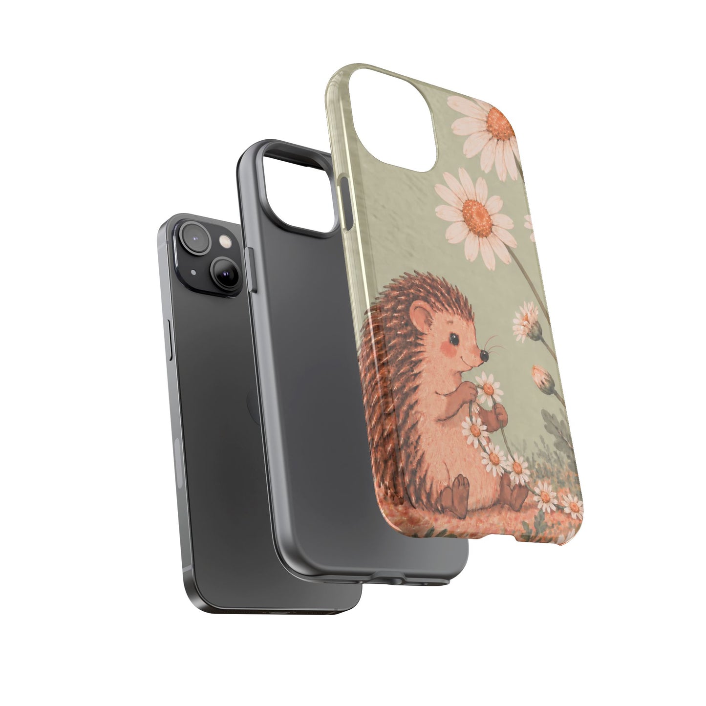 Whimsical Sage Green Hedgehog and Daisy Chain Phone Case - Green Phone Case