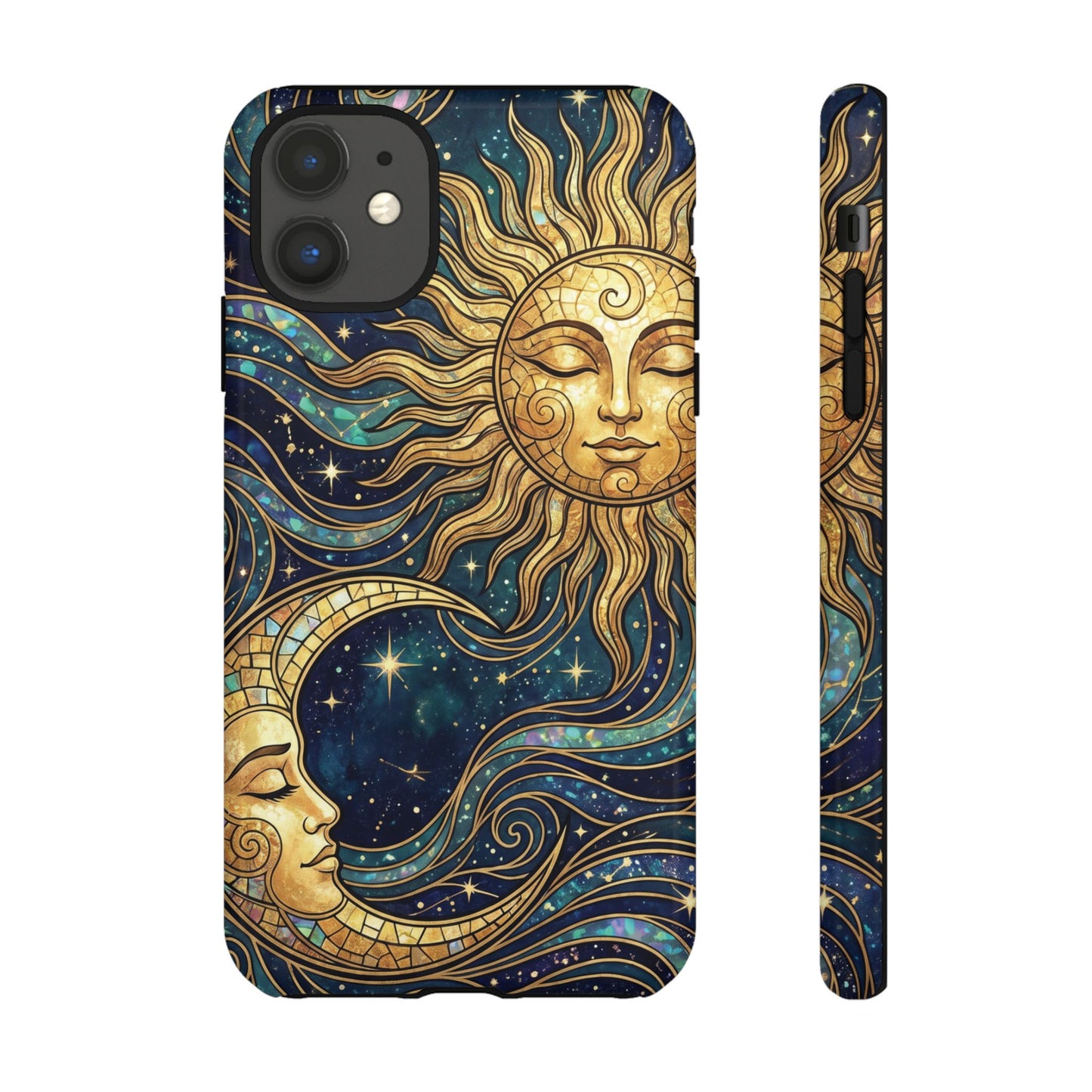 Elegant Teal & Gold Sun and Moon Phone Case