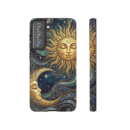 Elegant Teal & Gold Sun and Moon Phone Case