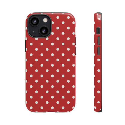 iPhone 13 Mini / Glossy Phone Case - Red with White Dot Pattern Phone Case