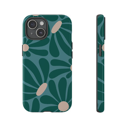 Retro Turquoise Daisy Pattern Phone Case - Green Phone Case - iPhone 15 / Glossy