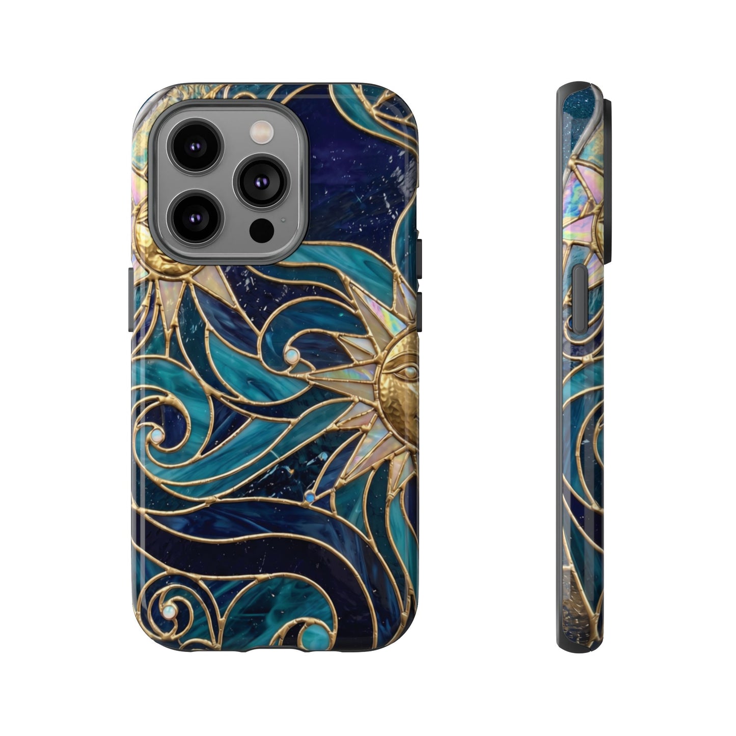 Elegant Teal & Gold Celestial Suns Phone Case