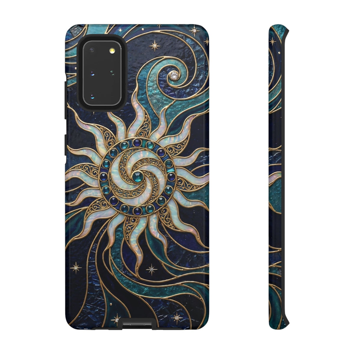 Elegant Teal & Gold Cosmic Sunburst Phone Case