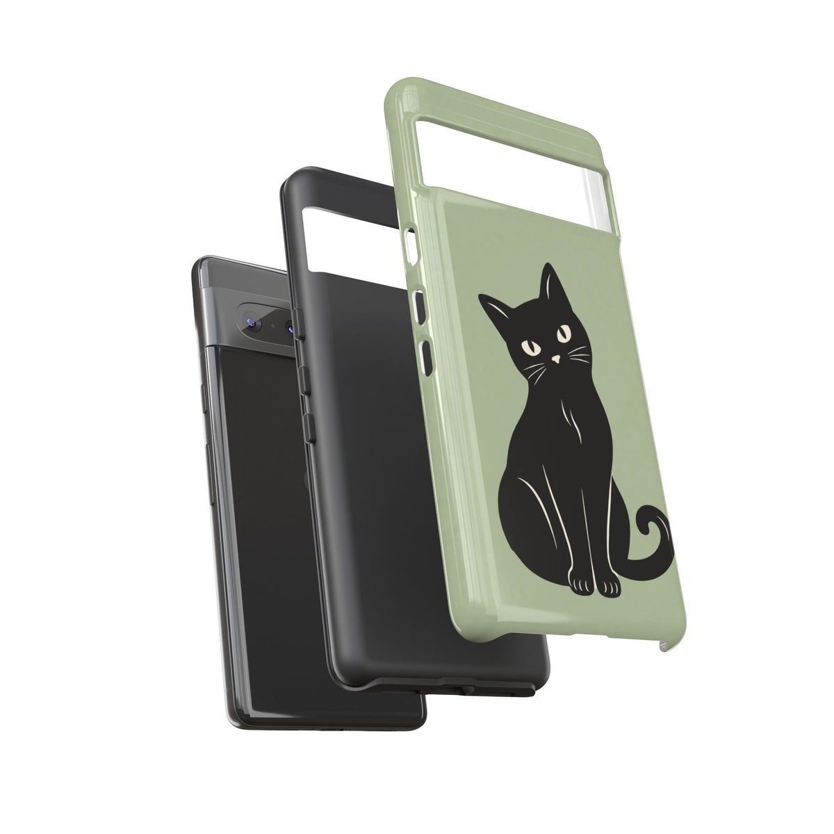 Minimalist Sage Green & Black Cat Phone Case