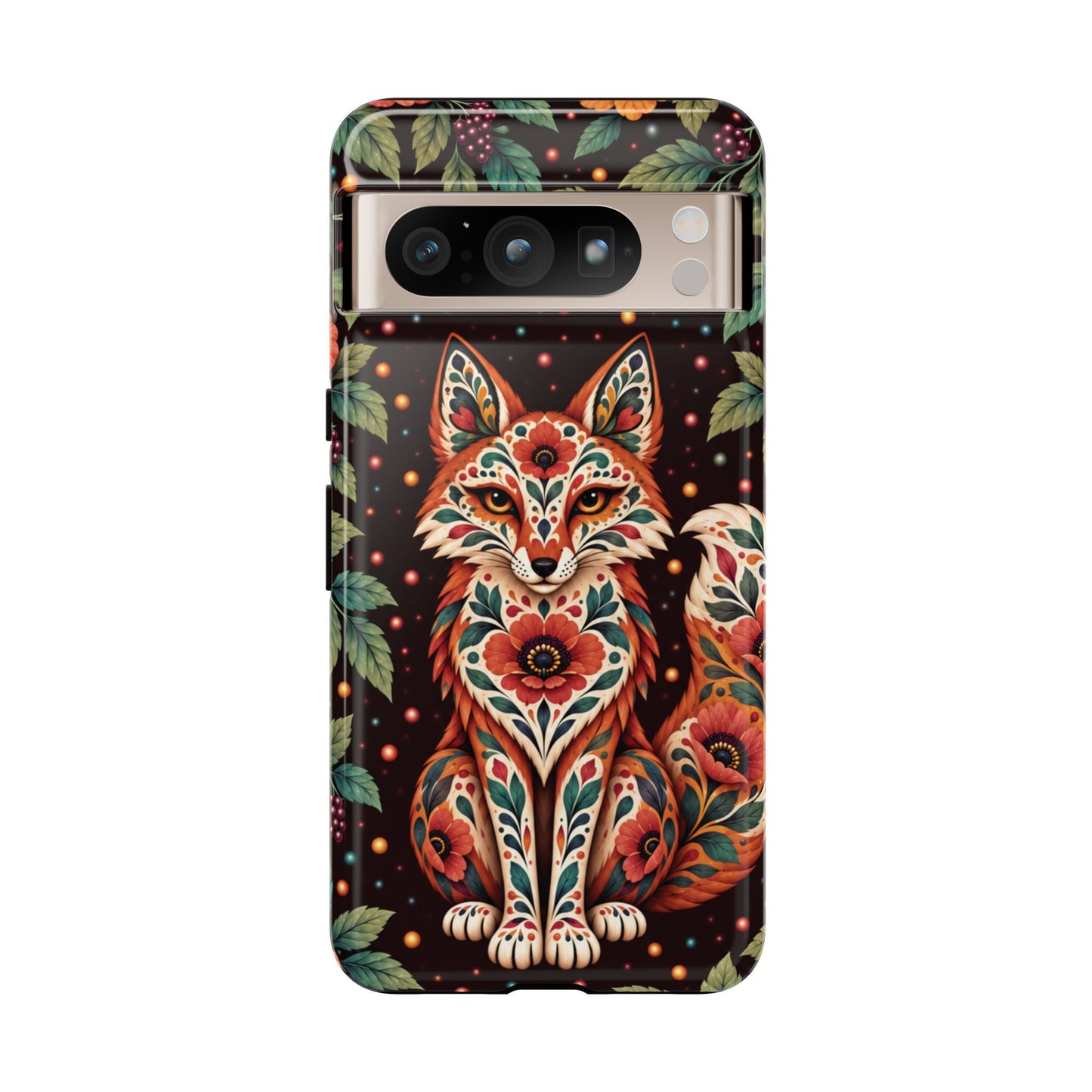Vibrant Terracotta and Teal Calavera Fox Phone Case - Multicolor Phone Case - Google Pixel 8 Pro / Glossy