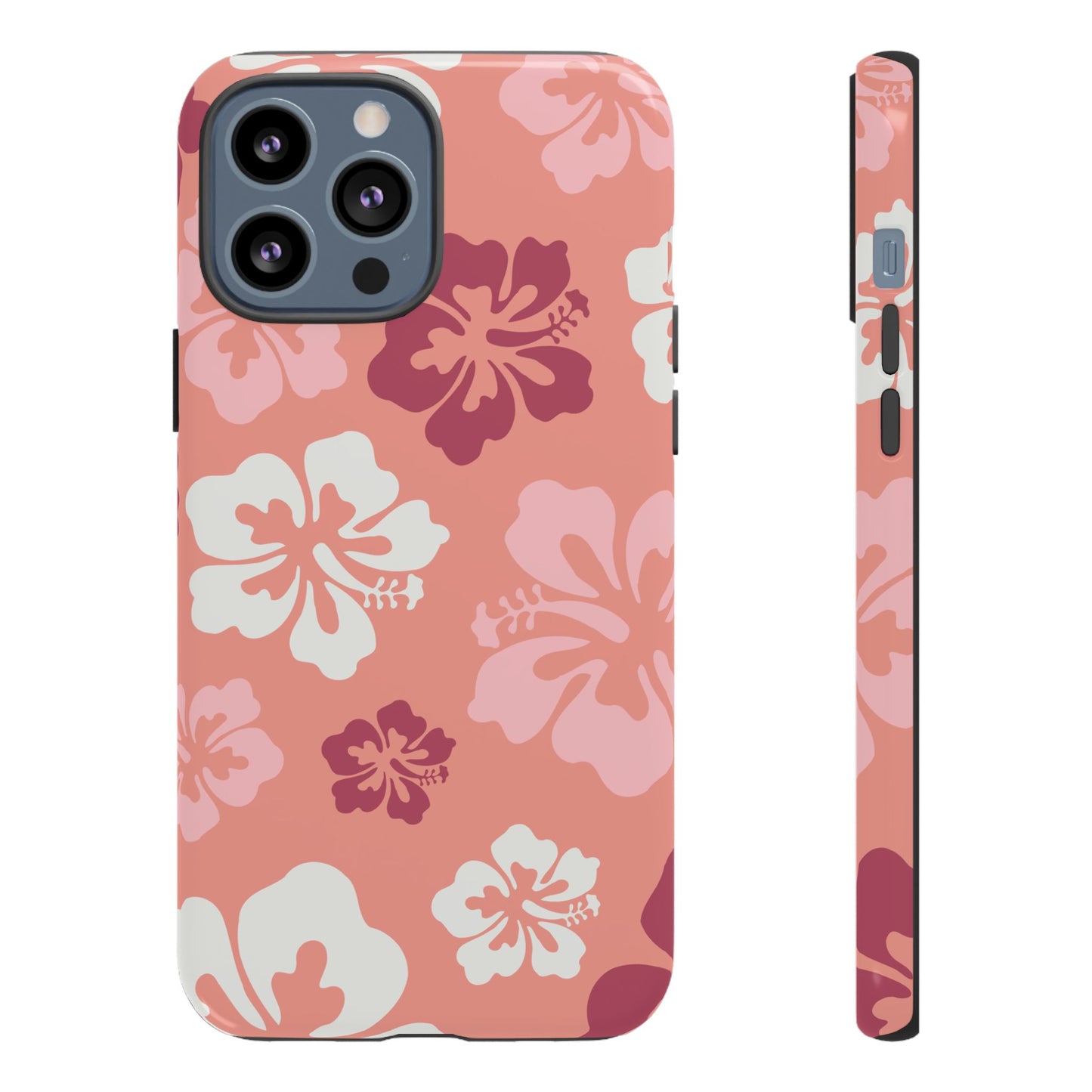iPhone 13 Pro Max / Glossy Phone Case - ’Pink Hibiscus Retro Pattern #3’ Phone Case