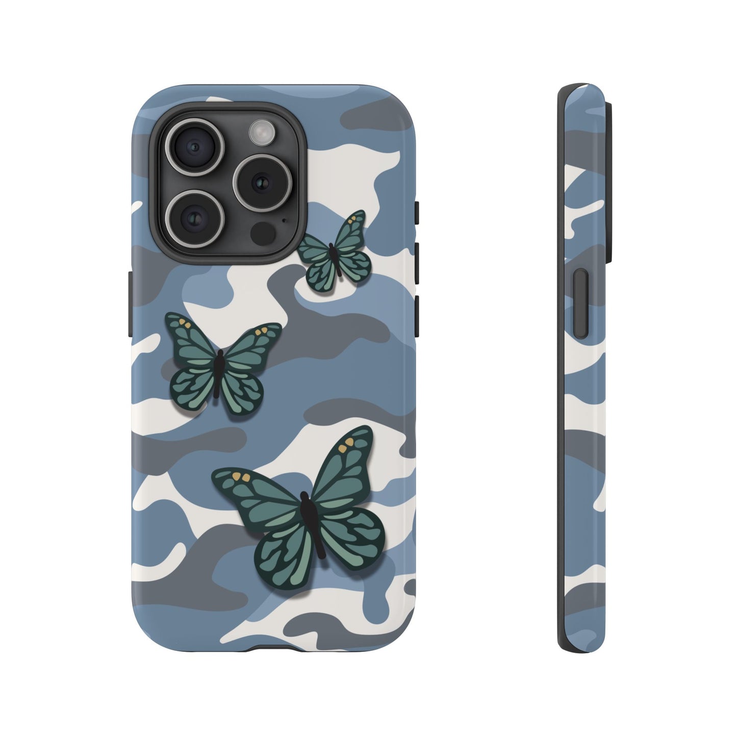 iPhone 15 Pro / Glossy Phone Case - Light Blue Butterfly Camo Phone Case