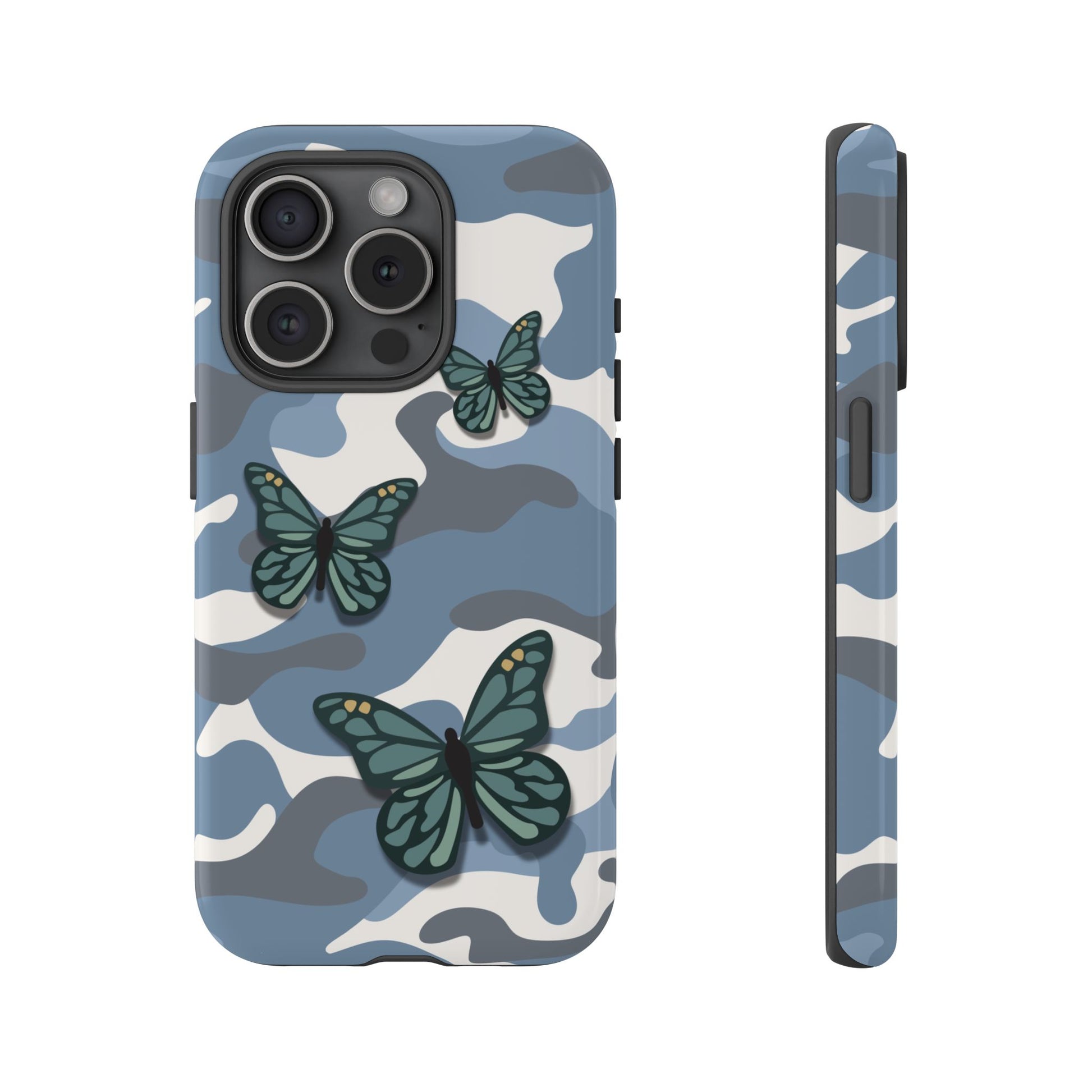 Light Blue Butterfly Camo Phone Case - Blue Phone Case - iPhone 15 Pro / Glossy