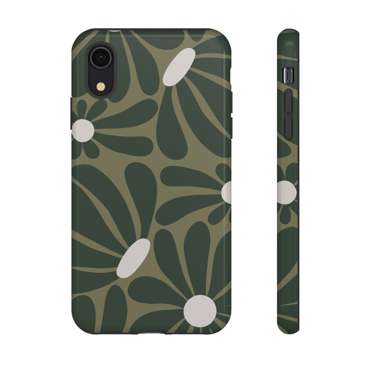 Retro Olive Green Daisy Pattern Phone Case - Green Phone Case - iPhone XR / Glossy