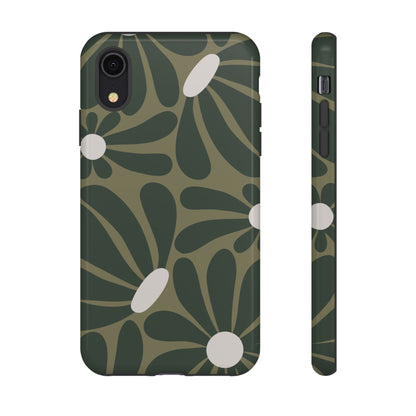 Retro Olive Green Daisy Pattern Phone Case - Green Phone Case - iPhone XR / Glossy