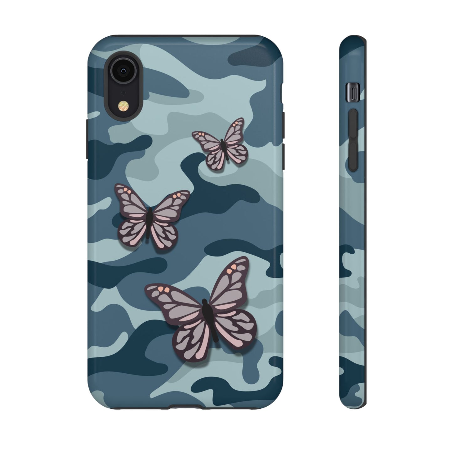 Dark Blue Butterfly Camo Phone Case - Blue Phone Case - iPhone XR / Glossy