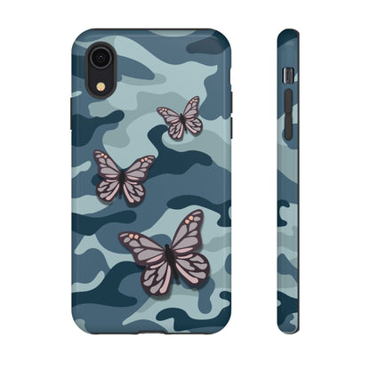 Dark Blue Butterfly Camo Phone Case - Blue Phone Case - iPhone XR / Glossy