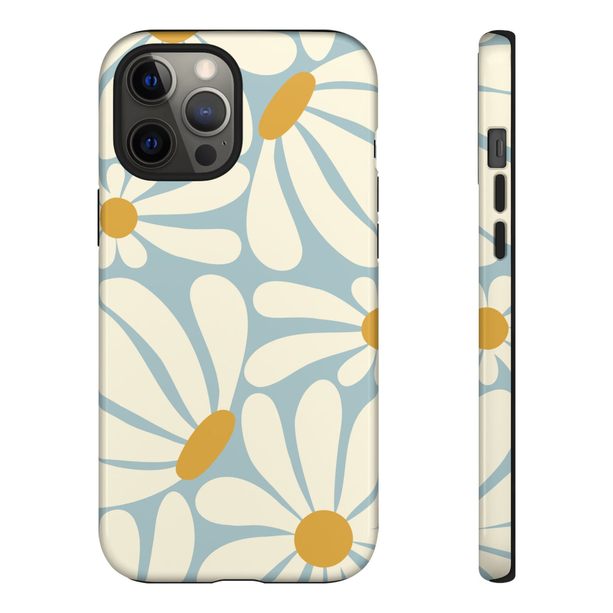 Retro Light Blue Daisy Pattern Phone Case - Blue Phone Case - iPhone 12 Pro Max / Glossy