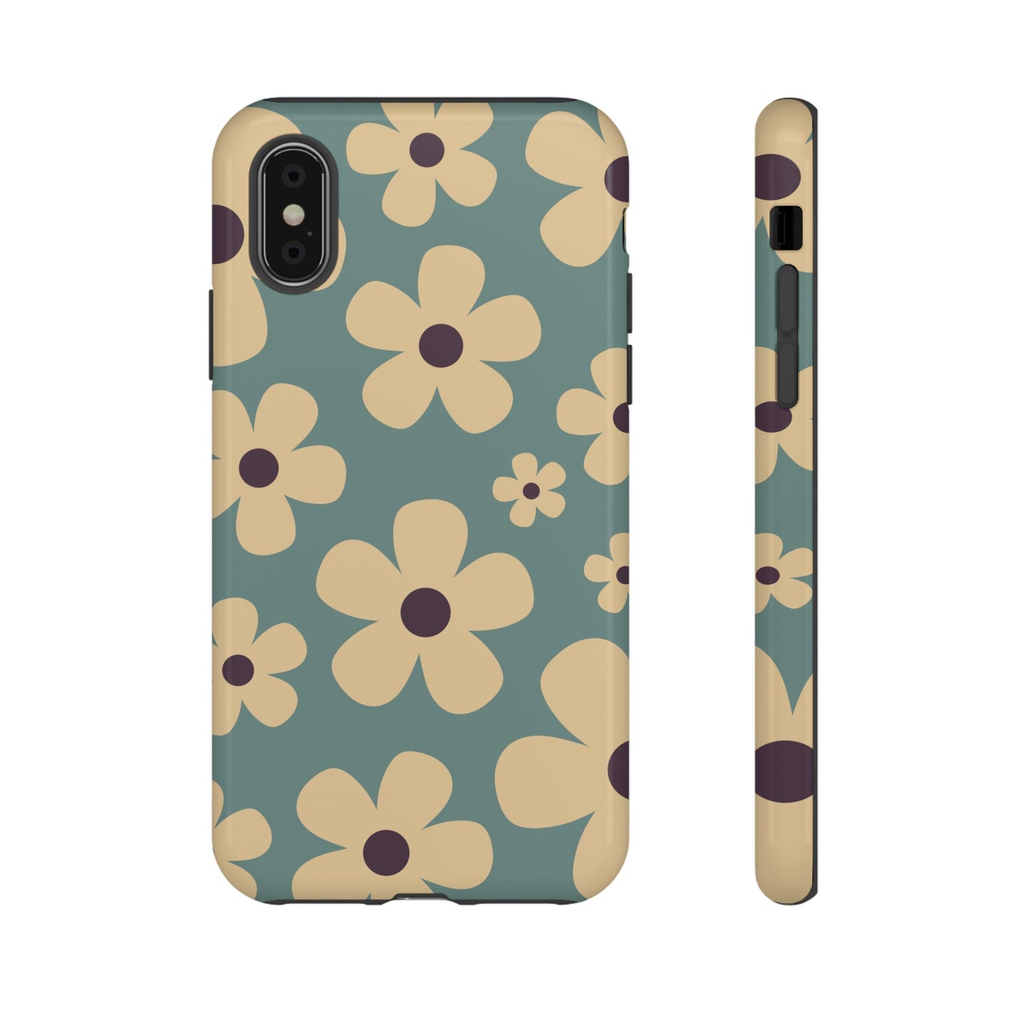 iPhone XS / Glossy Phone Case - Cute Blue & Cream Daisy Pattern Phone Case