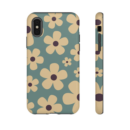 iPhone XS / Glossy Phone Case - Cute Blue & Cream Daisy Pattern Phone Case