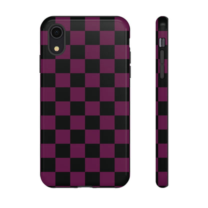 iPhone XR / Glossy Phone Case - Trendy Plum & Black Checked Pattern Phone Case