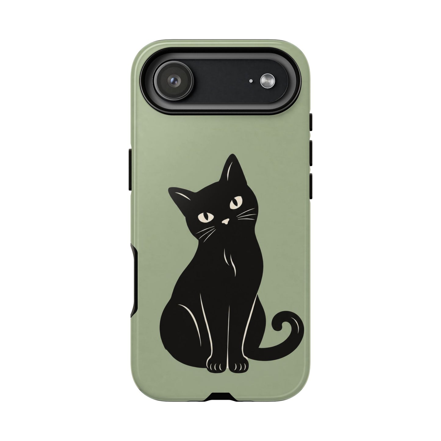 Minimalist Sage Green & Black Cat Phone Case