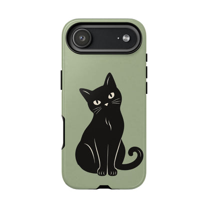 Minimalist Sage Green & Black Cat Phone Case