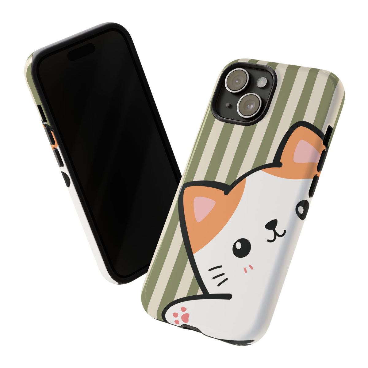 Playful Peakaboo Cat with Green Stripe Pattern Phone Case - Green Phone Case