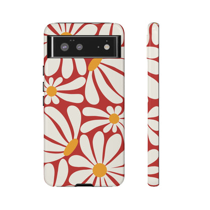 Retro Red Daisy Pattern Phone Case - Red Phone Case - Google Pixel 6 / Glossy