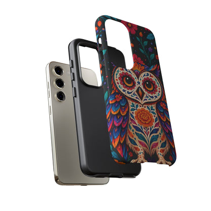 Vibrant Orange and Turquoise Calavera Owl Phone Case - Multicolor Phone Case
