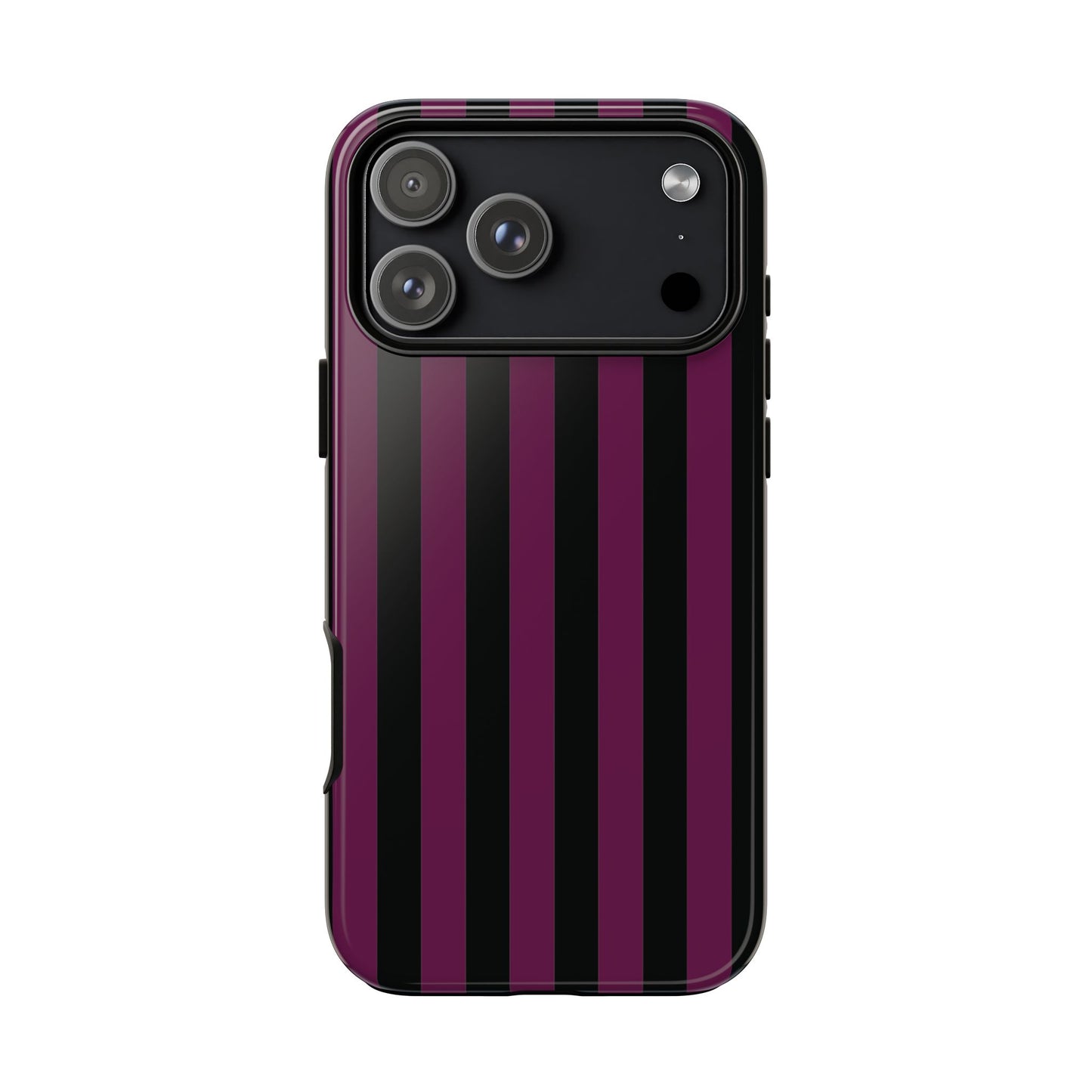 iPhone 17 Pro Max / Glossy Phone Case - Trendy Plum & Black Stripe Pattern Phone Case