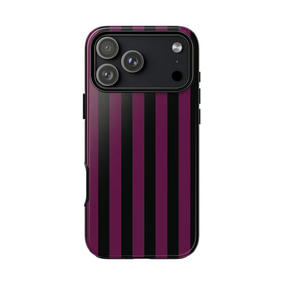 iPhone 17 Pro Max / Glossy Phone Case - Trendy Plum & Black Stripe Pattern Phone Case
