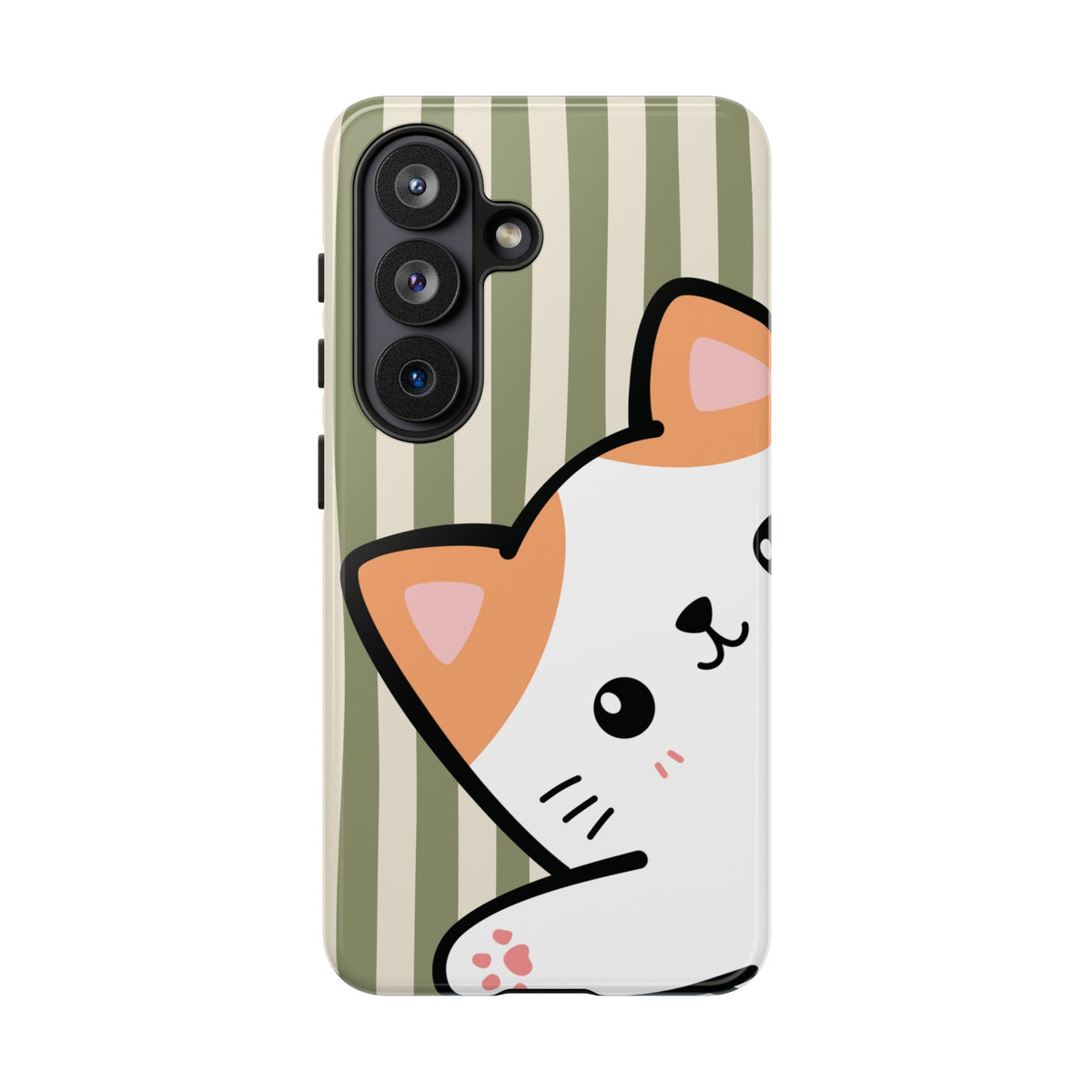 Playful Peakaboo Cat with Green Stripe Pattern Phone Case - Green Phone Case - Samsung Galaxy S26 / Glossy
