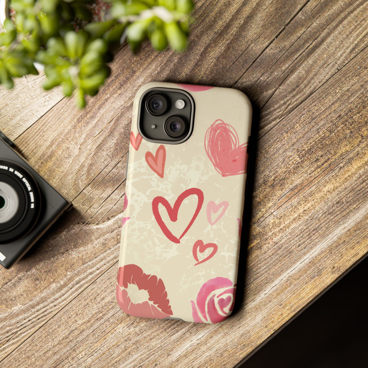 Cute Pink Heart & Rose Pattern Phone Case - Pink Phone Case
