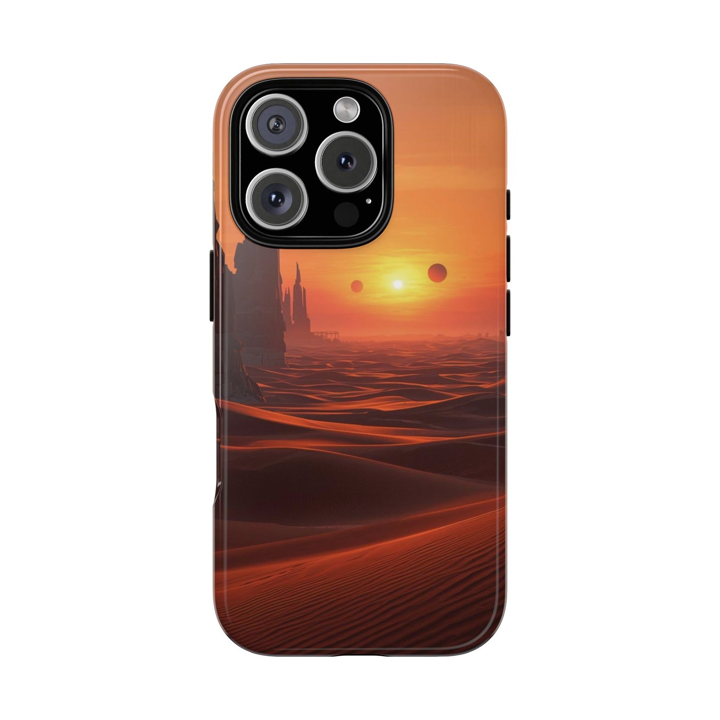 Twin Suns Desert World Sci-fi Phone Case - Orange Phone Case - iPhone 16 Pro / Glossy