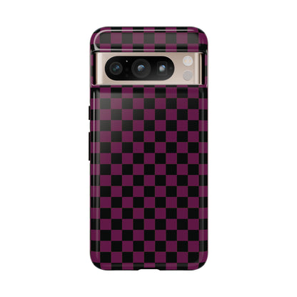 Google Pixel 8 Pro / Glossy Phone Case - Trendy Plum & Black Small Checked Pattern Phone Case