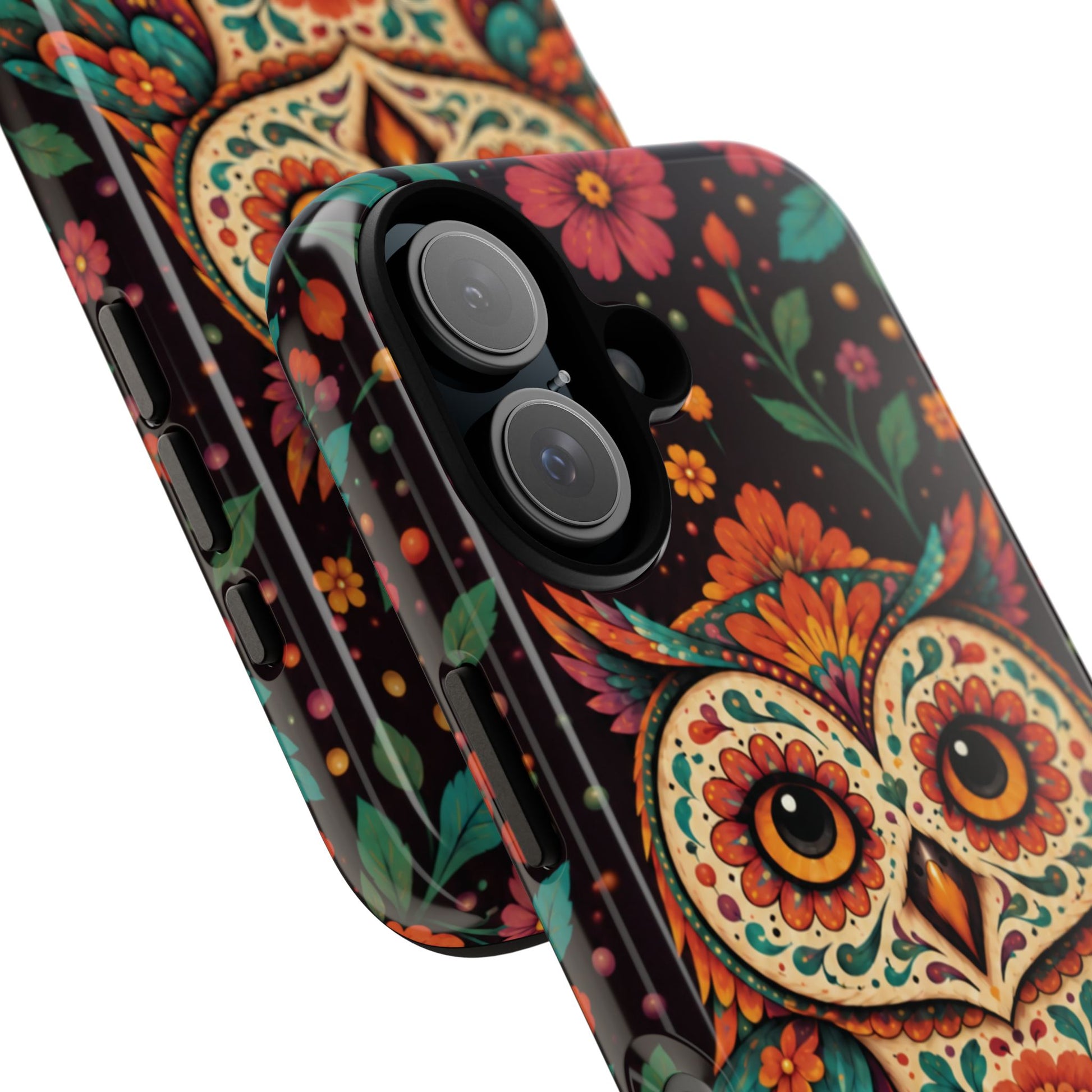 Vibrant Terracotta and Teal Calavera Owl Phone Case - Multicolor Phone Case