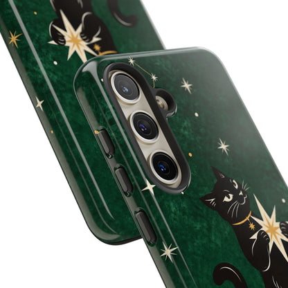 Forest Green Celestial Black Cat Phone Case - Green Phone Case