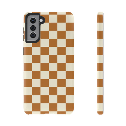 Samsung Galaxy S21 Plus / Glossy Phone Case - ’Orange & White Checkered Pattern’ Phone Case
