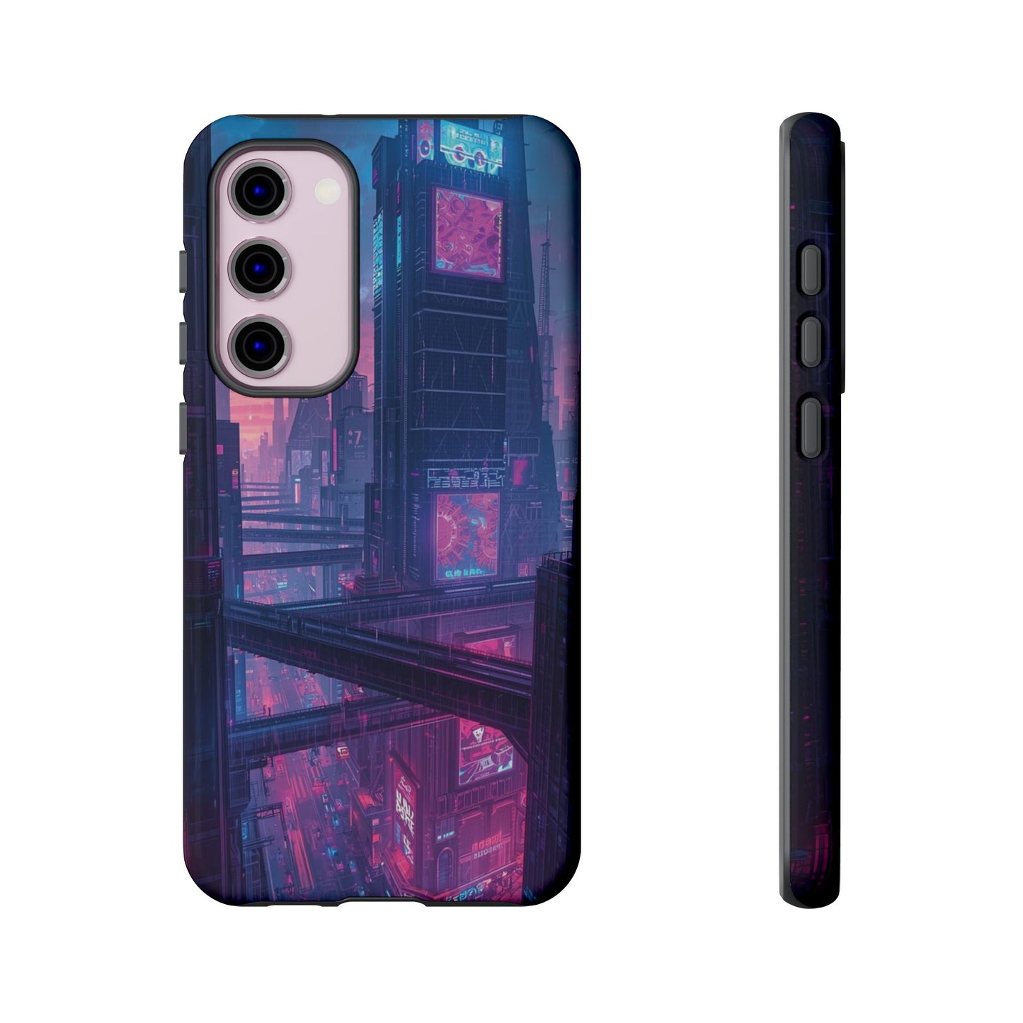 Neon Cyberpunk Megacity Sci-fi Phone Case - Blue Phone Case - Samsung Galaxy S23 Plus / Glossy