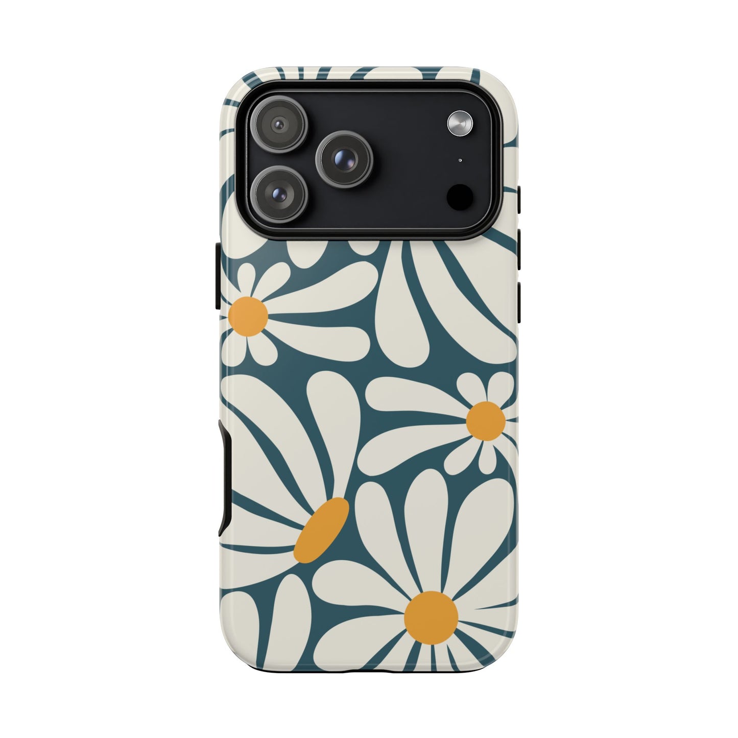 iPhone 17 Pro Max / Glossy Phone Case - Retro Blue Daisy Pattern Phone Case