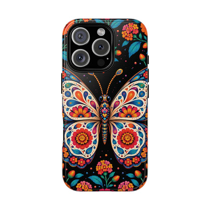 Vibrant Orange and Turquoise Calavera Butterfly Phone Case - Multicolor Phone Case - iPhone 16 Pro / Glossy