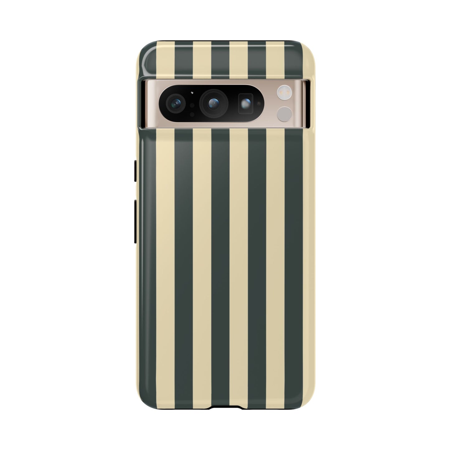 Google Pixel 8 Pro / Glossy Phone Case - ’Green & Beige Stripe Pattern’ Phone Case
