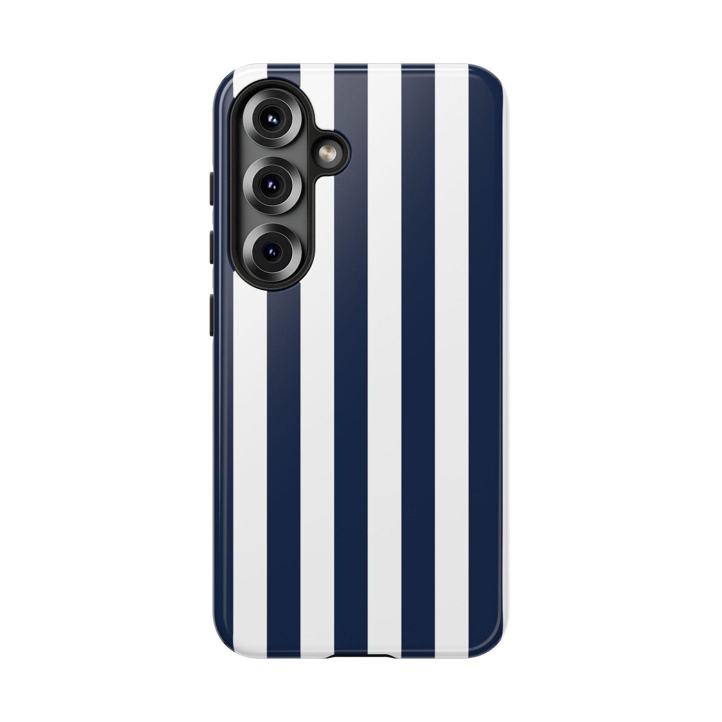 Samsung Galaxy S25 / Glossy Phone Case - Simple Dark Blue & White Stripe Pattern Phone Case