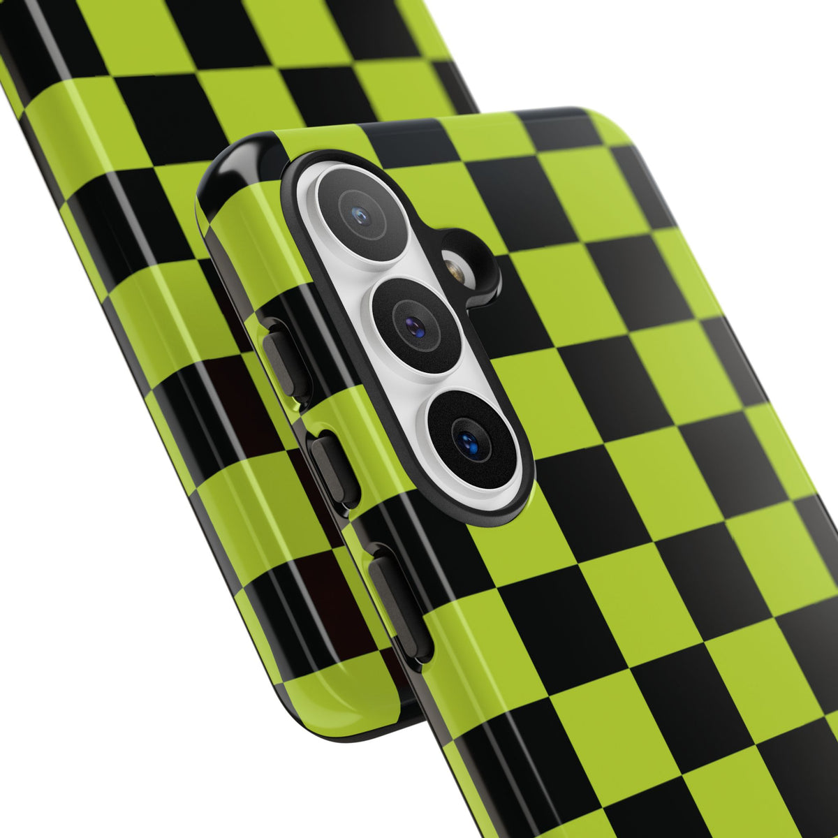 Trendy Neon Lime Green & Black Checked Pattern Phone Case - Green Phone Case